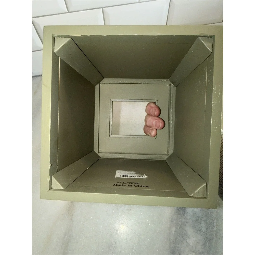 Belk Bali Wooden Tissue Cover With Matching Trash‎ Can GW999 Olive Green